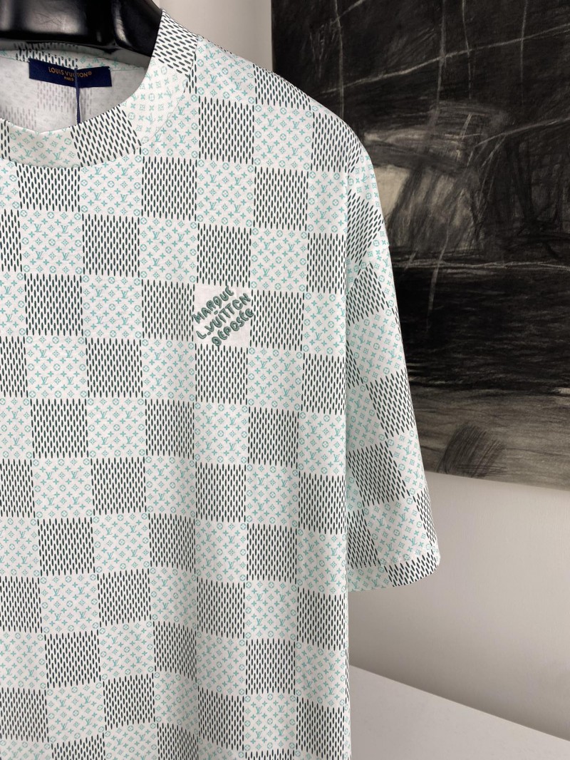 LV Green Checkerboard Print Short Sleeve 2
