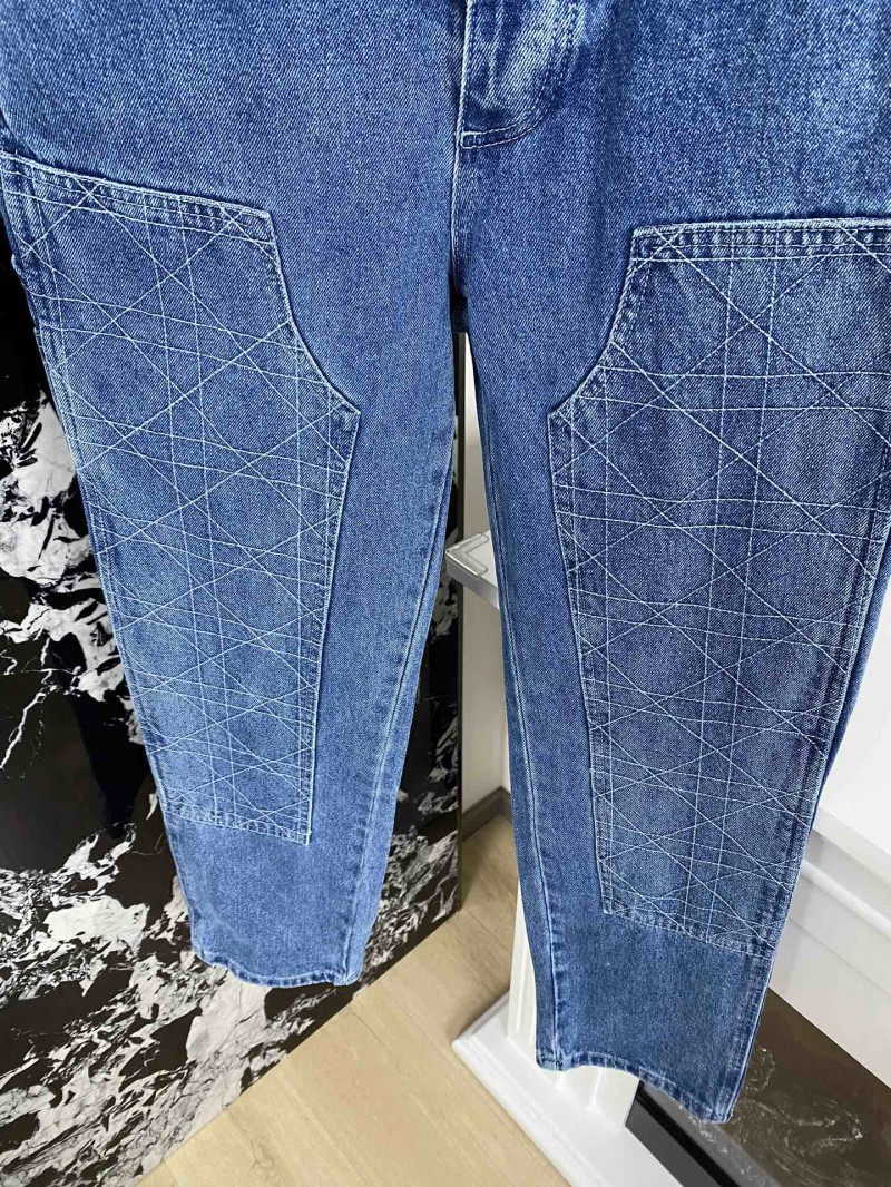 Dior embroidered denim pants with rhombus stitching 3