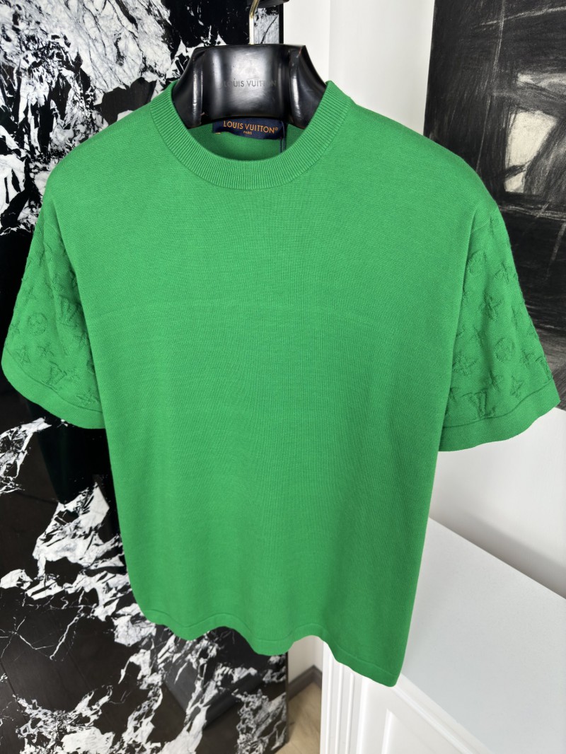 LV Jacquard Sleeve Woolen Short Sleeve T-Shirt 1 4