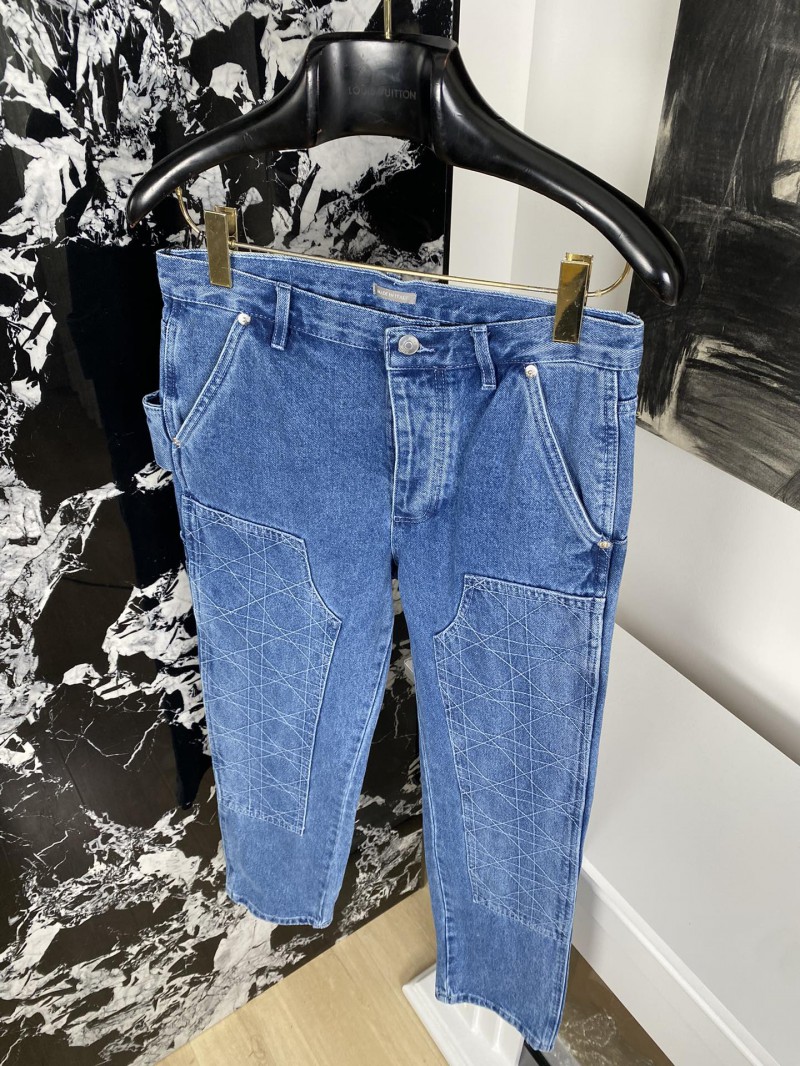 Dior embroidered denim pants with rhombus stitching 4