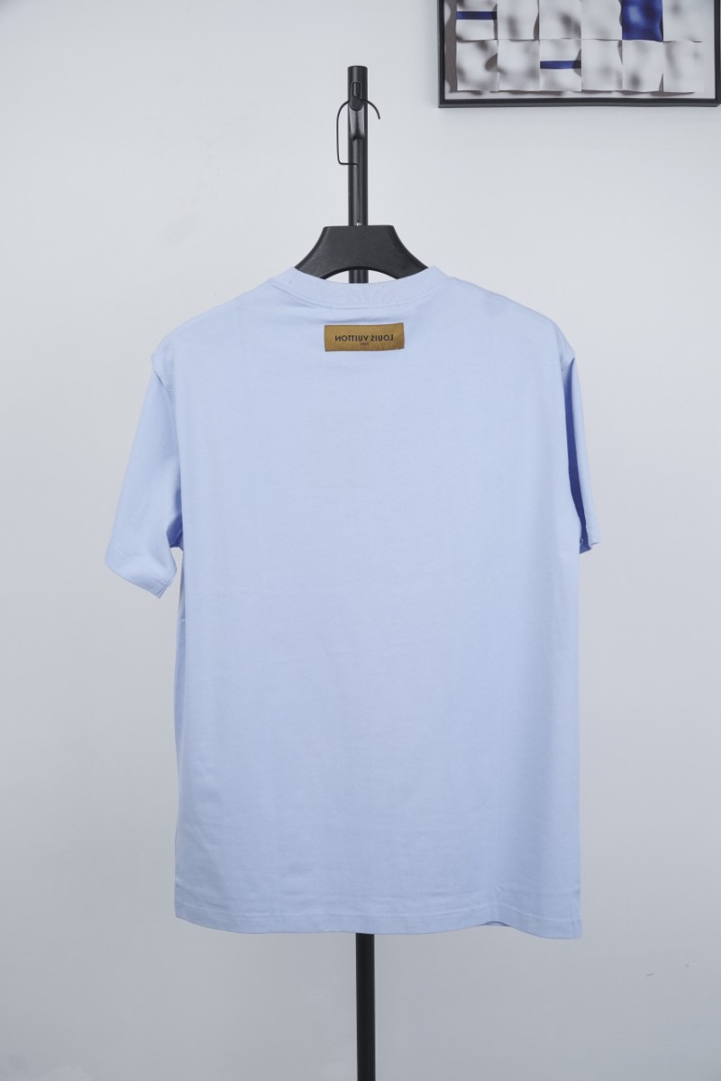 LV Old Flower Embossed Short Sleeve Sky Blue 1