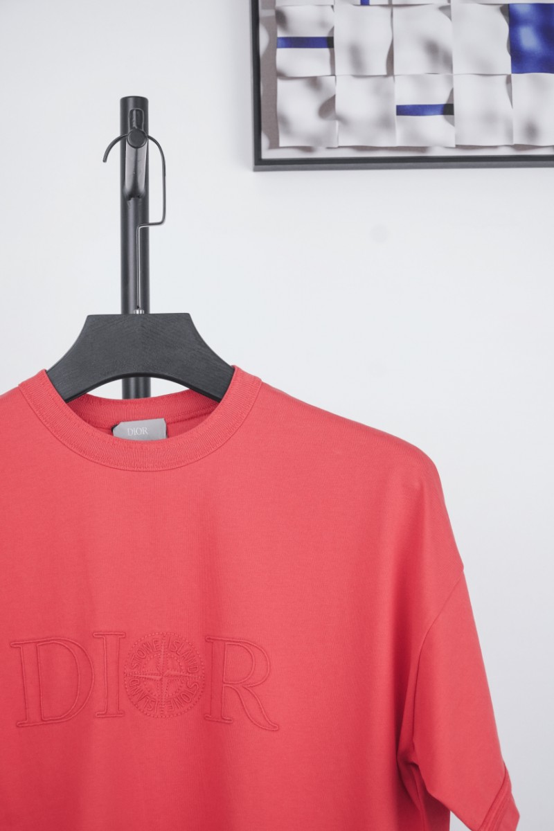 Dior Island Label Embroidered Short Sleeve Red 2