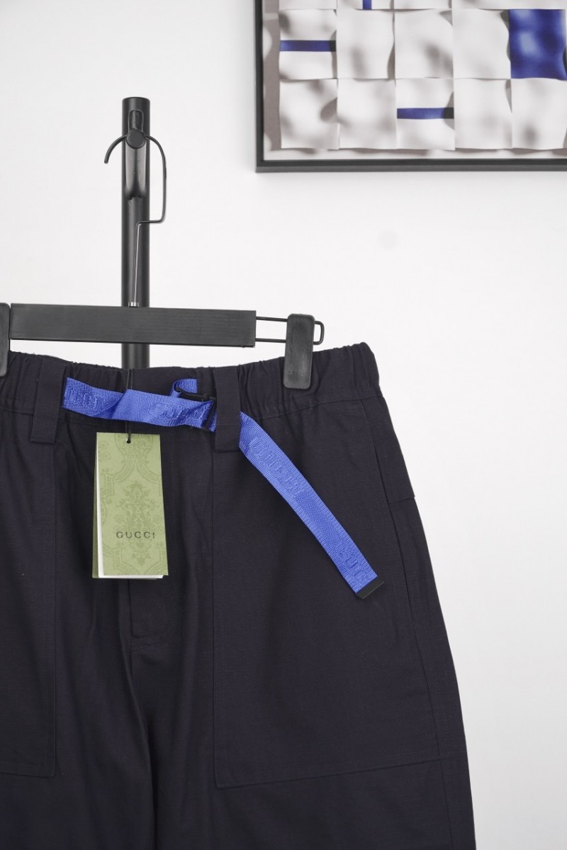 Gucci Blue Waist Webbing Elastic Snapback Trousers 2