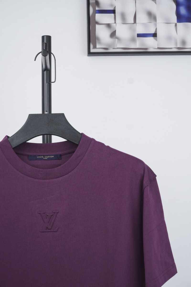LV Old Flower Embossed Short Sleeve Wine Red 2