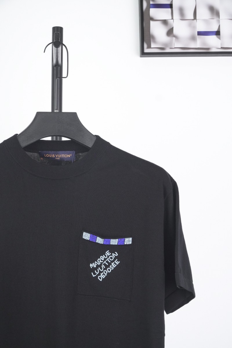 LV Pocket Embroidered Beads Knit Short Sleeve 2