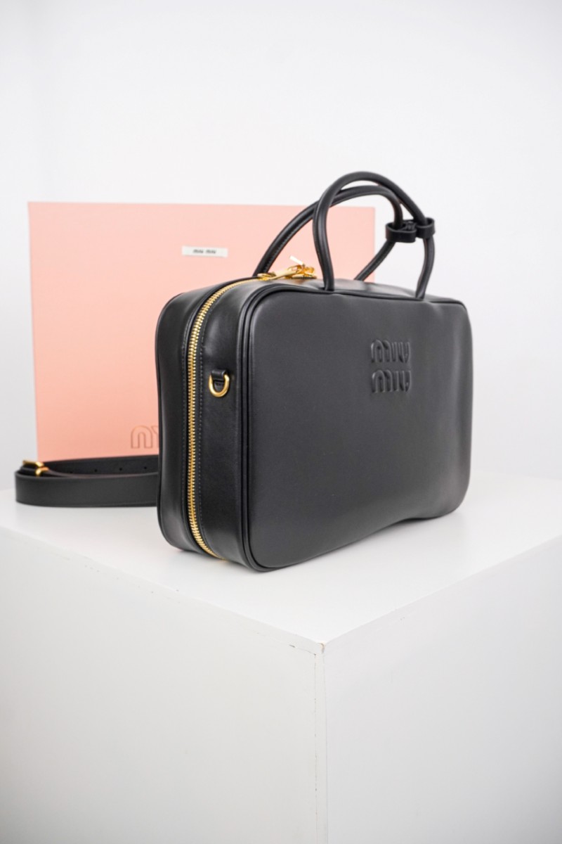 Miu Miu Black Logo Embossed Zip Tote Bag 9