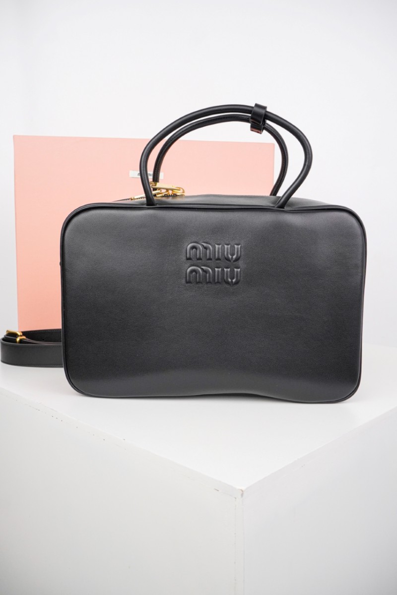 Miu Miu Black Logo Embossed Zip Tote Bag 10
