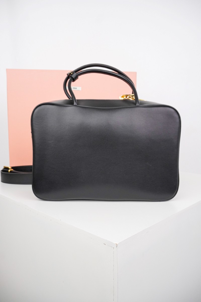 Miu Miu Black Logo Embossed Zip Tote Bag 11