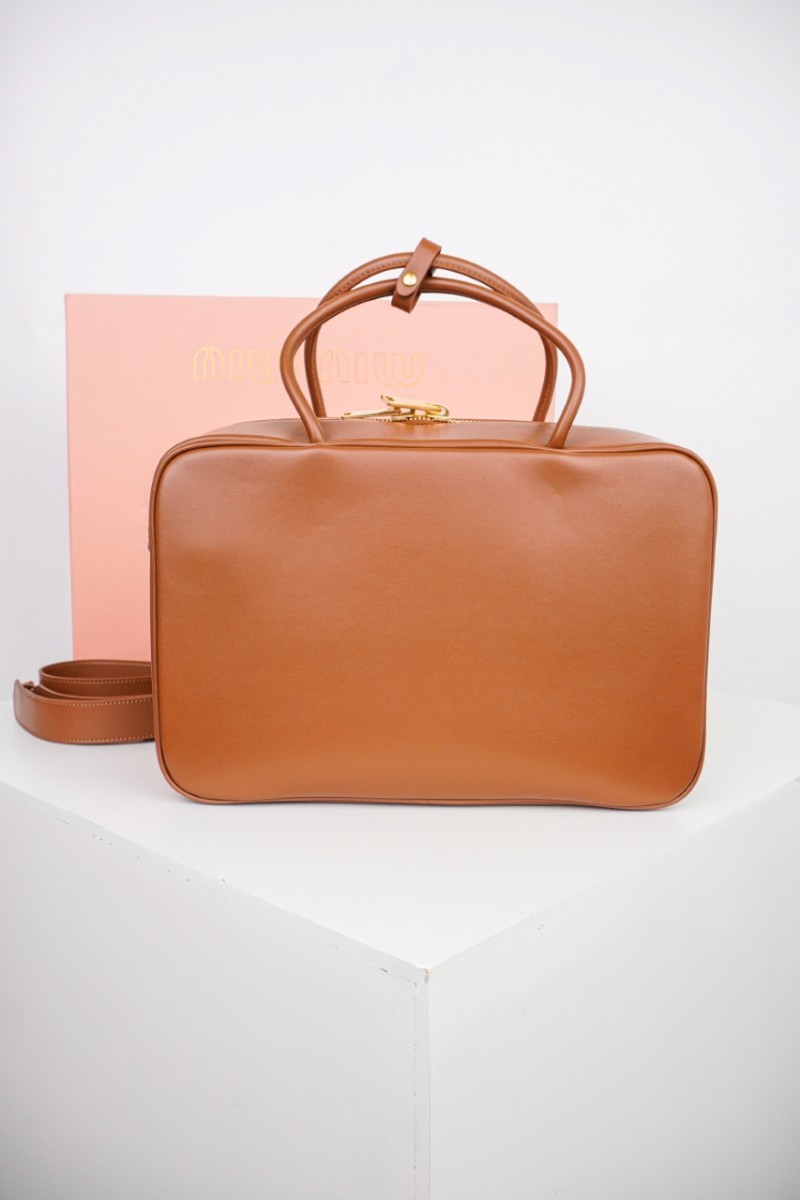 Miu Miu Logo Embossed Zip Tote Brown 11