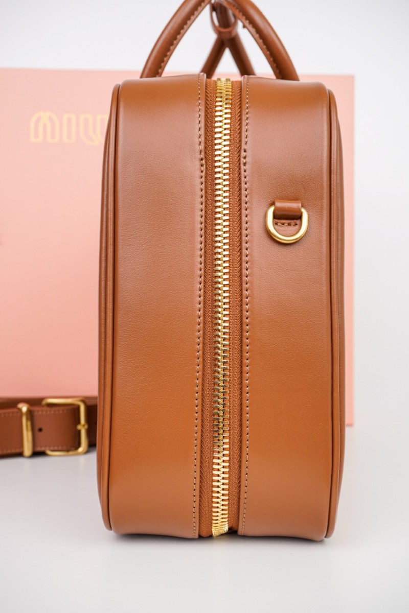 Miu Miu Logo Embossed Zip Tote Brown 13