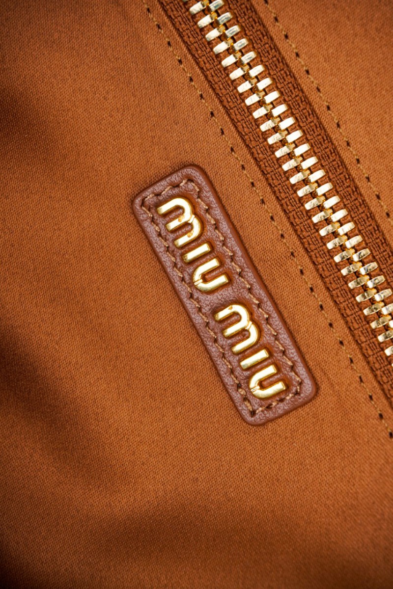 Miu Miu Logo Embossed Zip Tote Brown 15