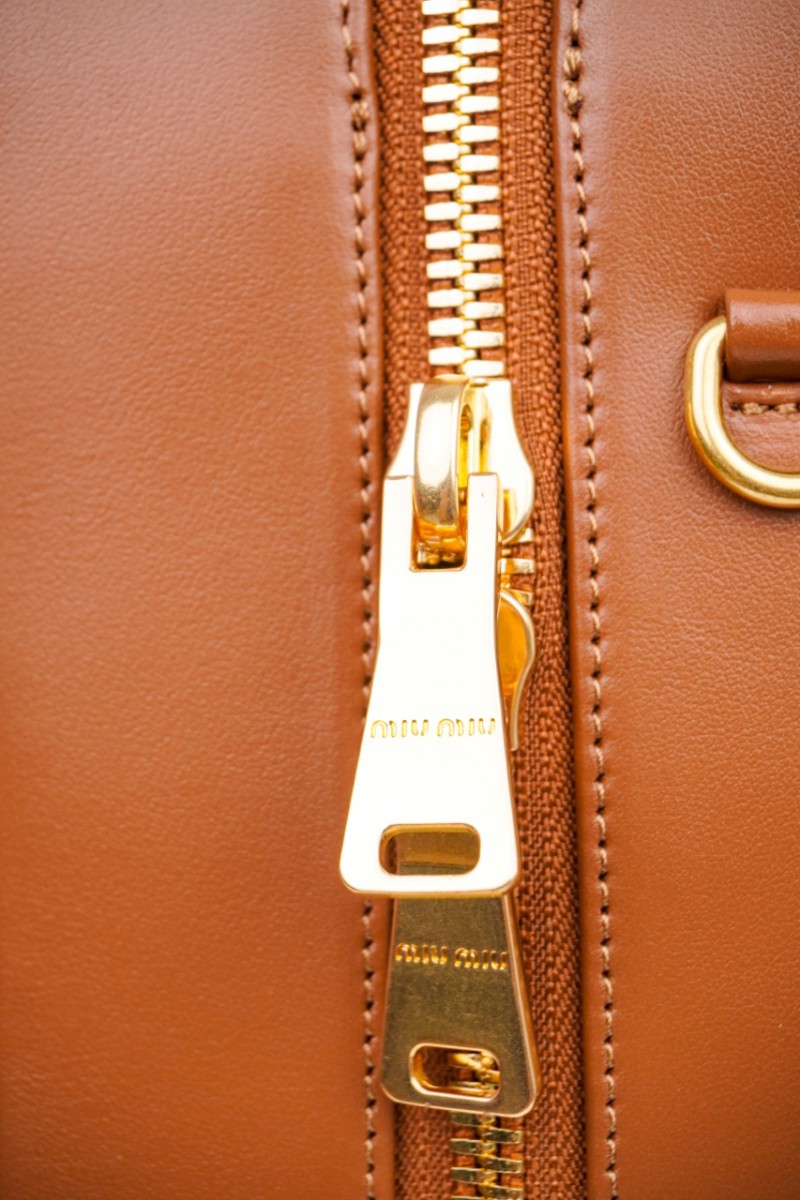 Miu Miu Logo Embossed Zip Tote Brown 16