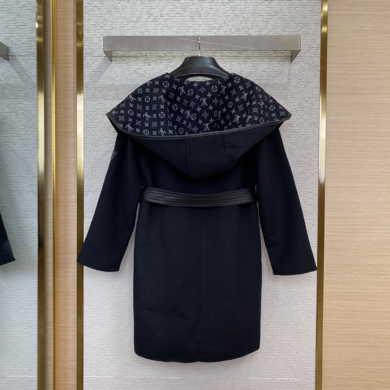 LV Mid-Length Poncho Cashmere Coat Black 1