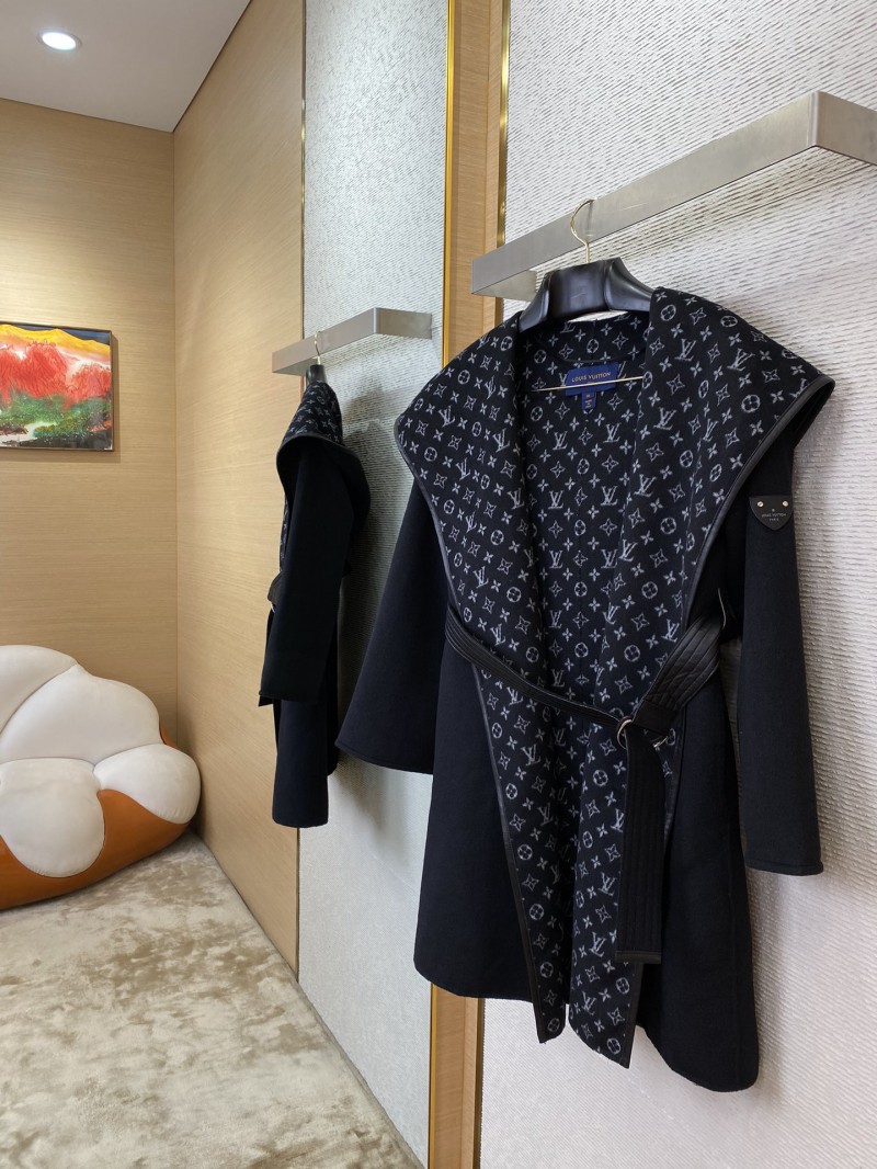 LV Mid-Length Poncho Cashmere Coat Black 2