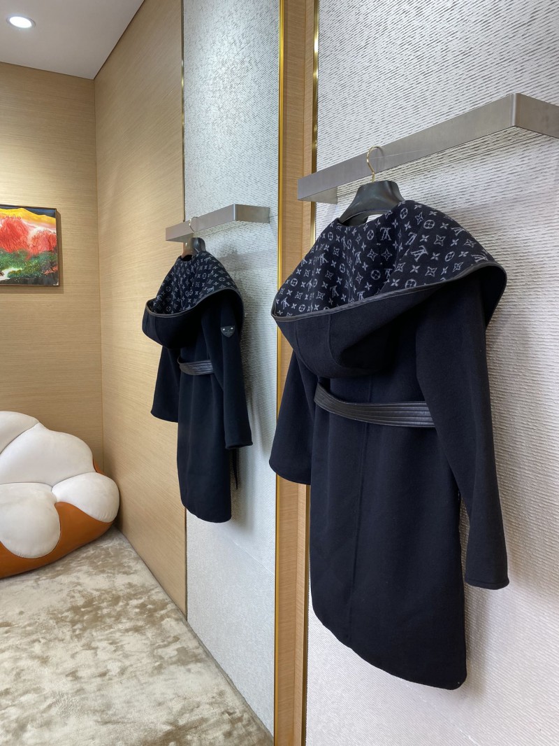 LV Mid-Length Poncho Cashmere Coat Black 3