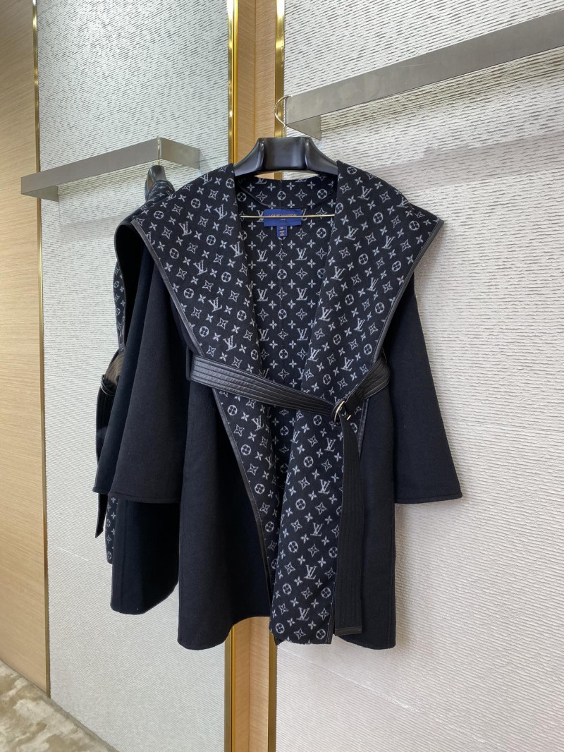 LV Mid-Length Poncho Cashmere Coat Black 4