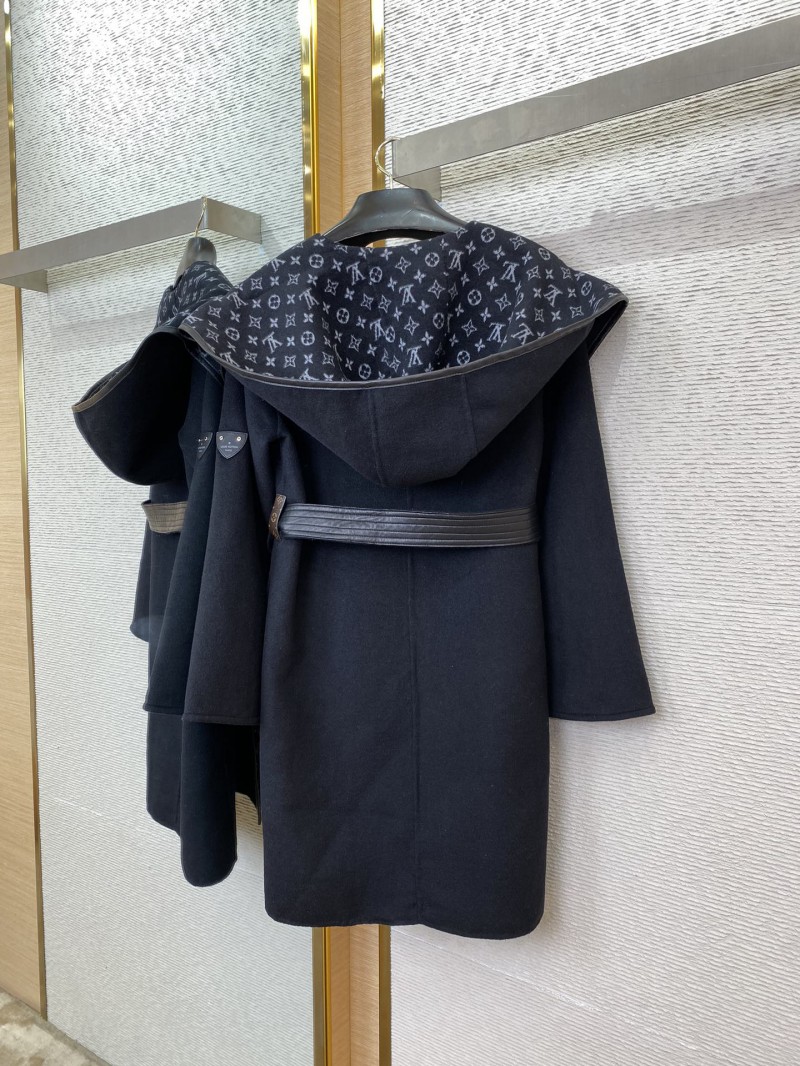 LV Mid-Length Poncho Cashmere Coat Black 5