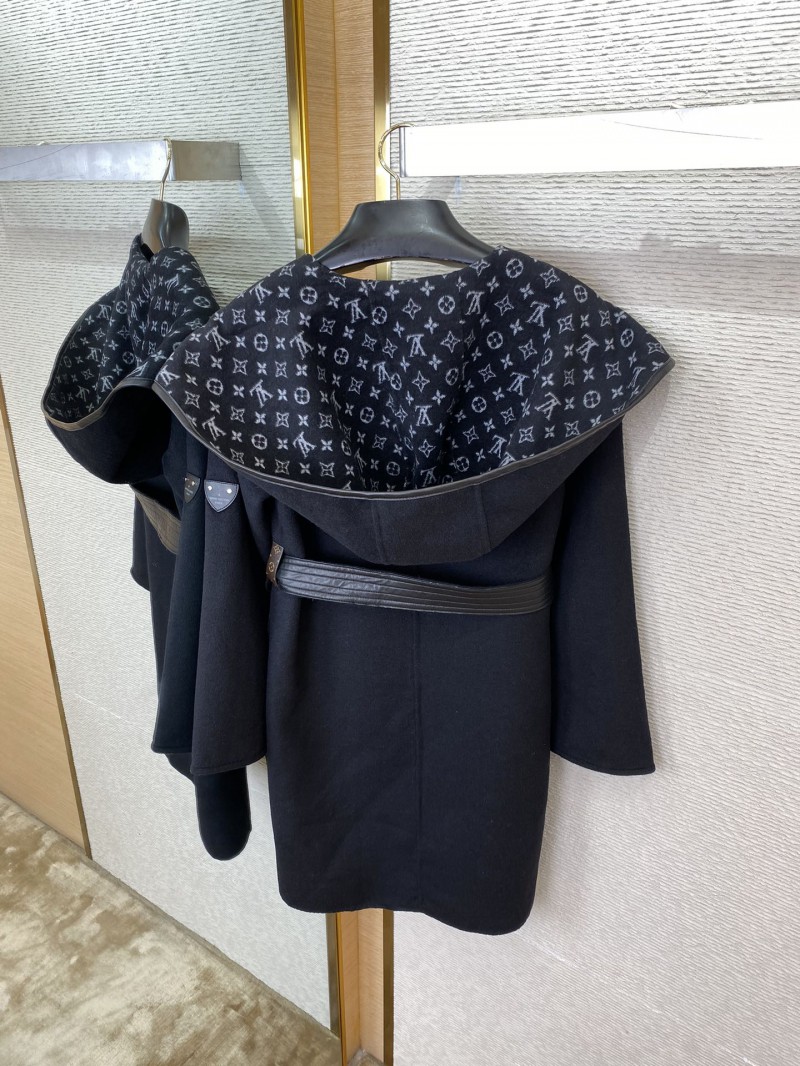 LV Mid-Length Poncho Cashmere Coat Black 7