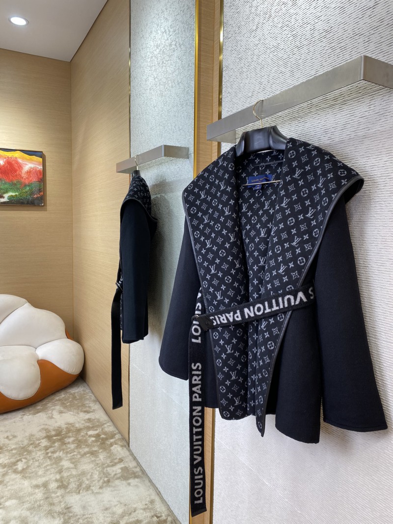 LV short cape cashmere coat black 2