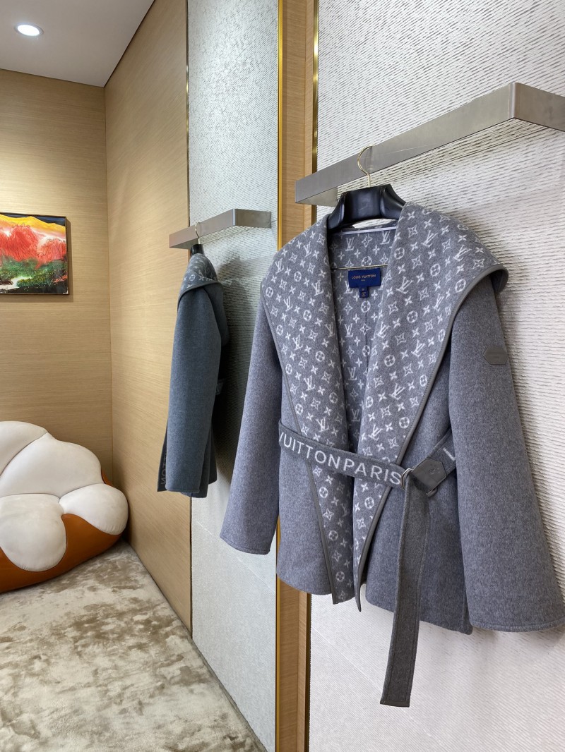 LV short cape cashmere coat grey 2