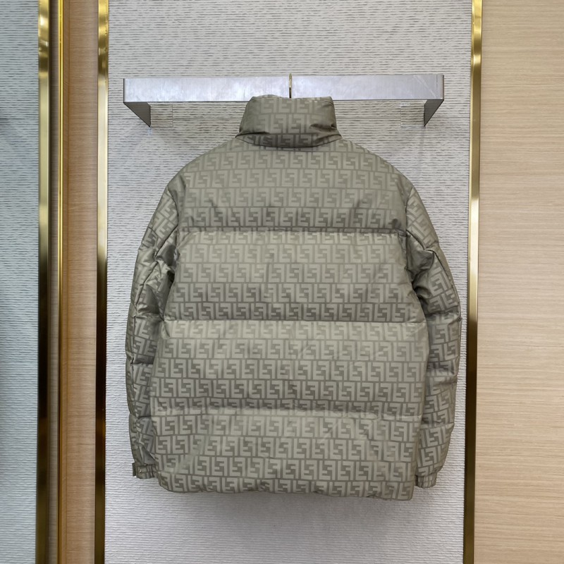 Fendi printed offset labelled down jacket brown 1