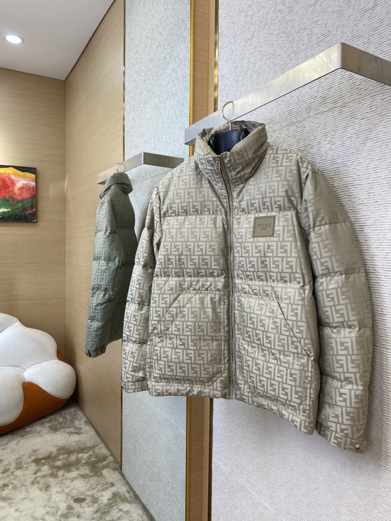 Fendi printed offset labelled down jacket brown 2