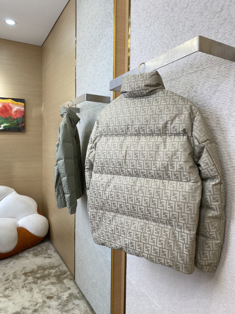 Fendi printed offset labelled down jacket brown 3