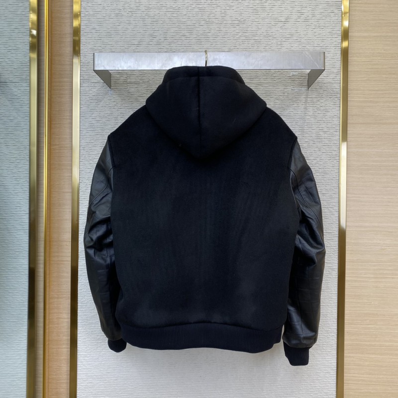LV Leather Hooded Baseball Jacket 1