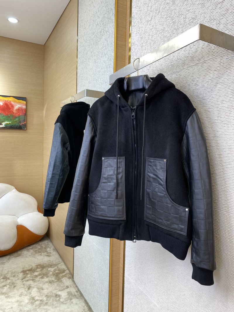 LV Leather Hooded Baseball Jacket 2