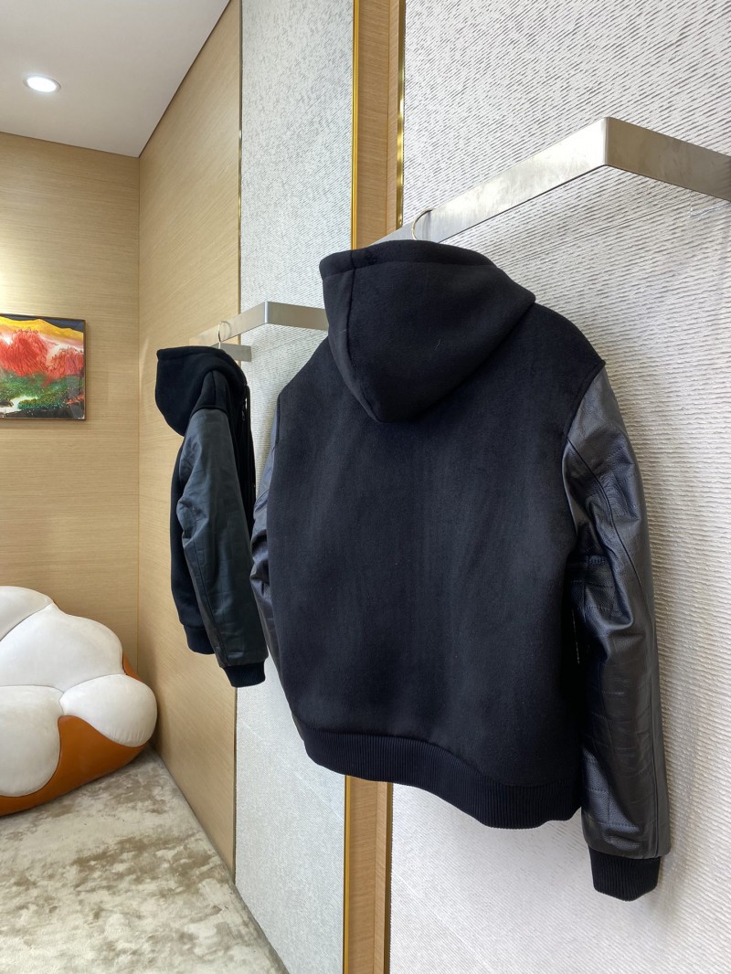 LV Leather Hooded Baseball Jacket 3