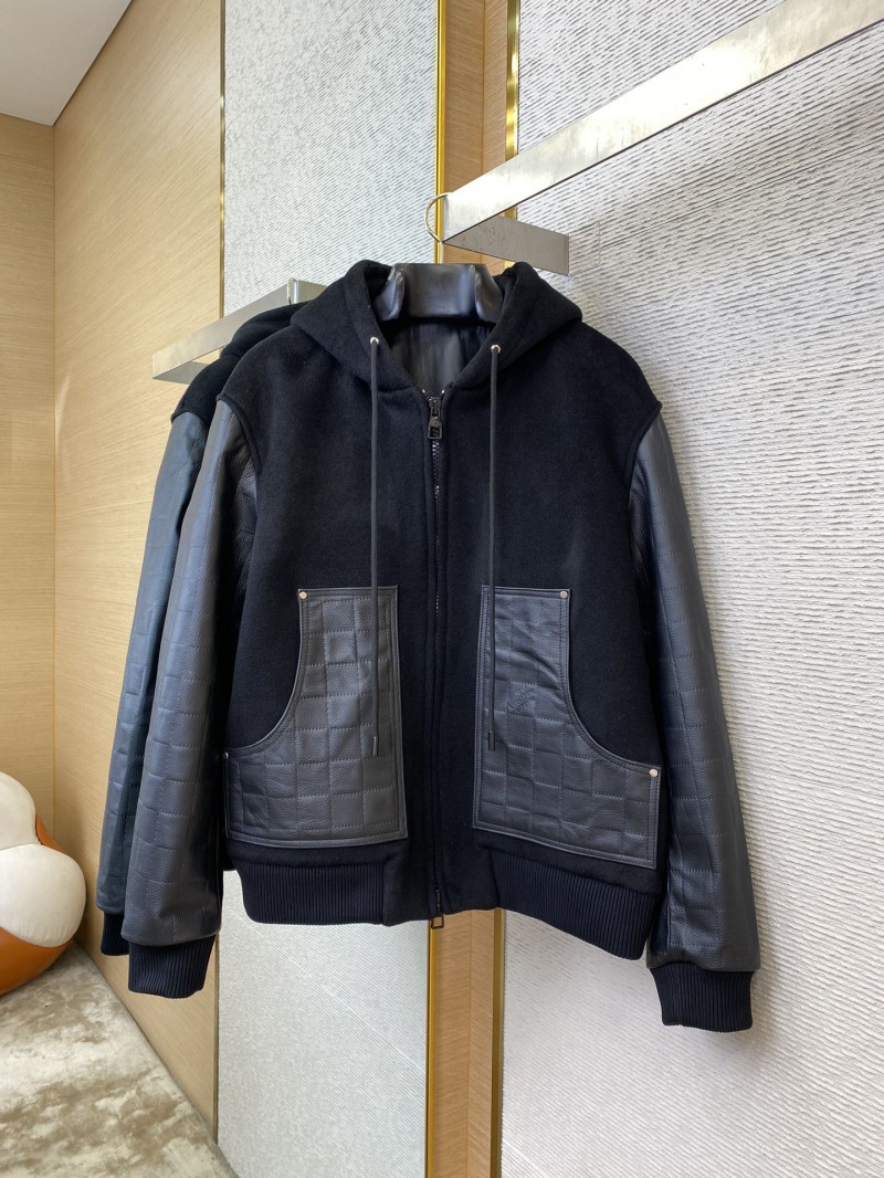 LV Leather Hooded Baseball Jacket 4