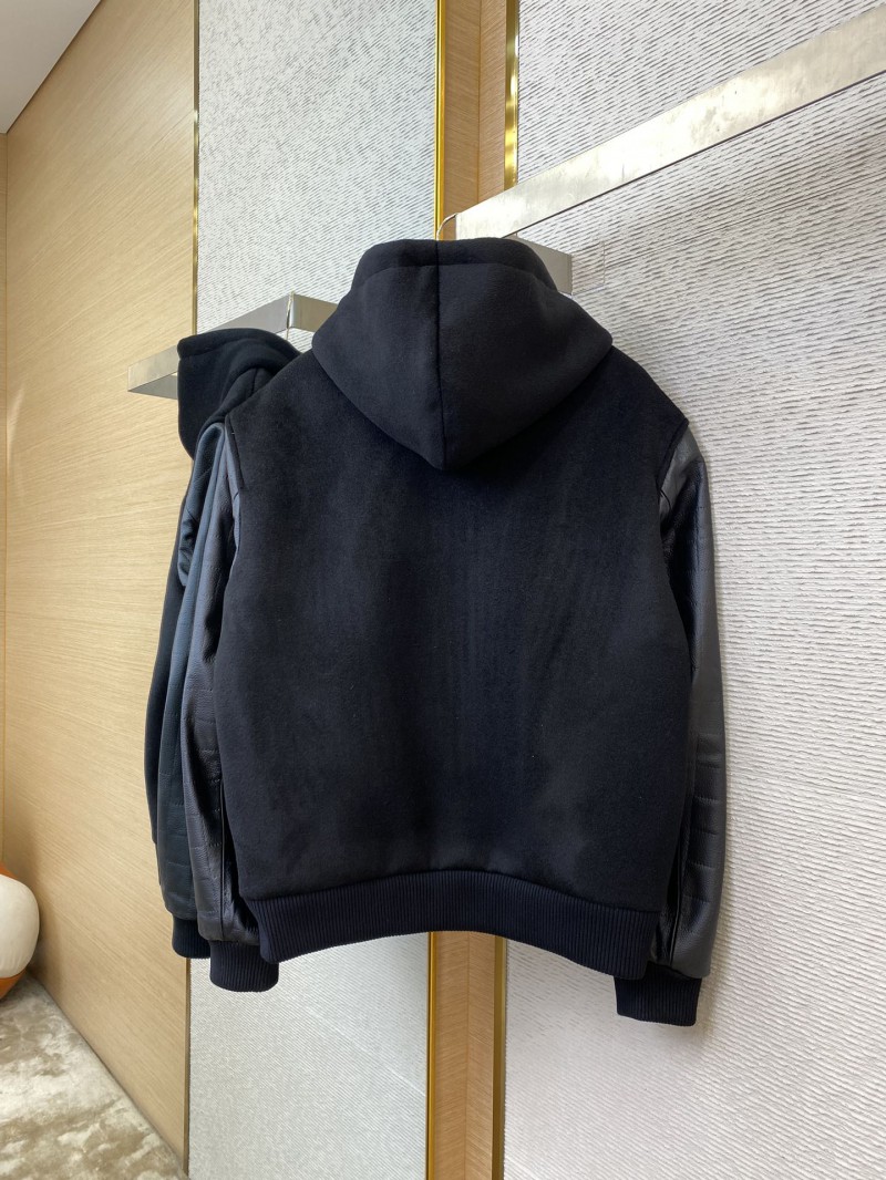LV Leather Hooded Baseball Jacket 5