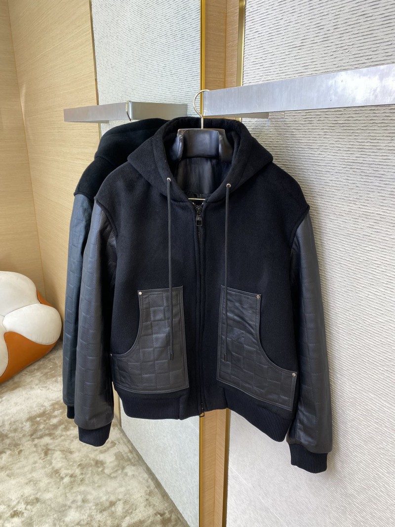 LV Leather Hooded Baseball Jacket 6