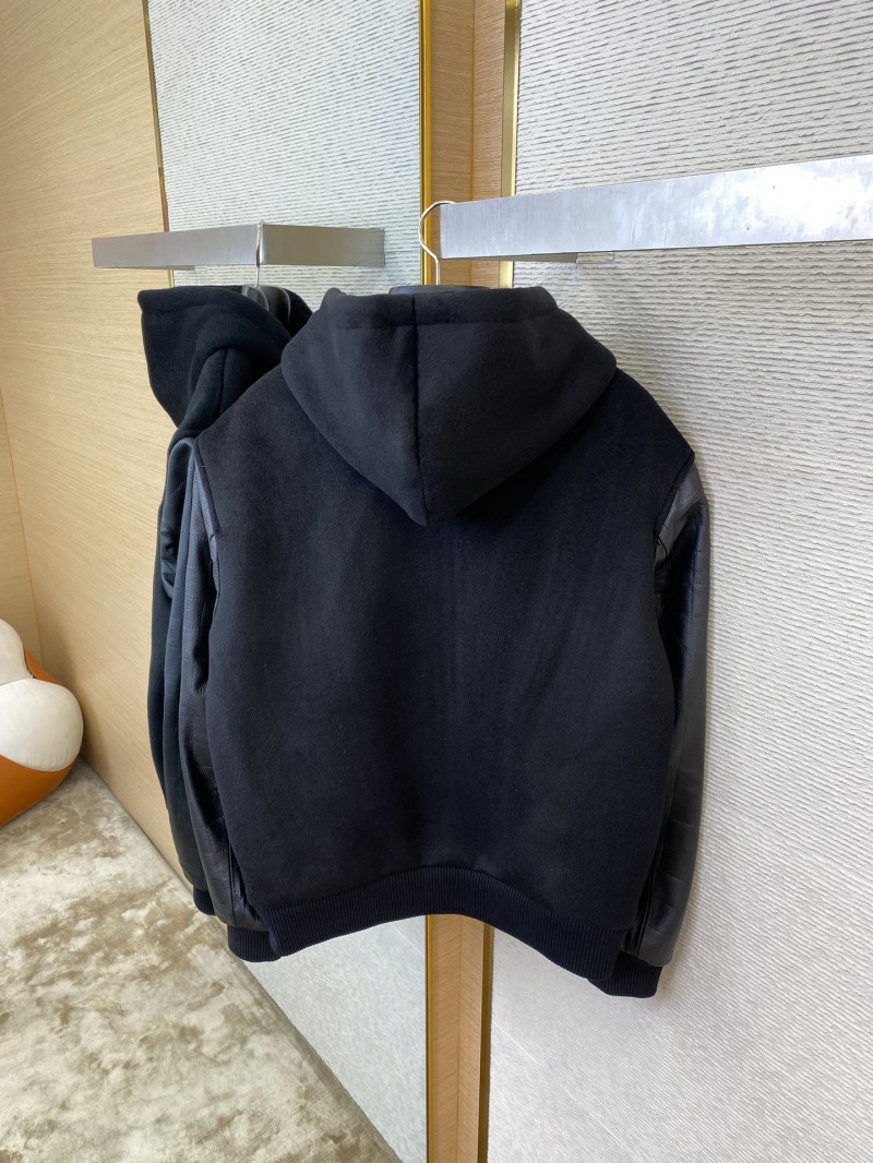LV Leather Hooded Baseball Jacket 7