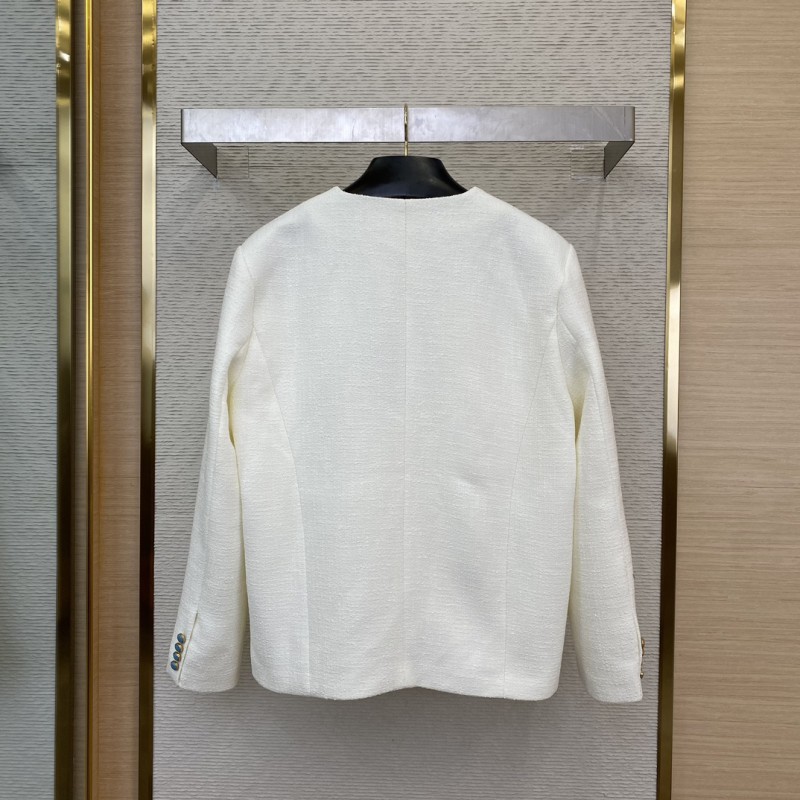 LV turquoise collarless chambray jacket 1