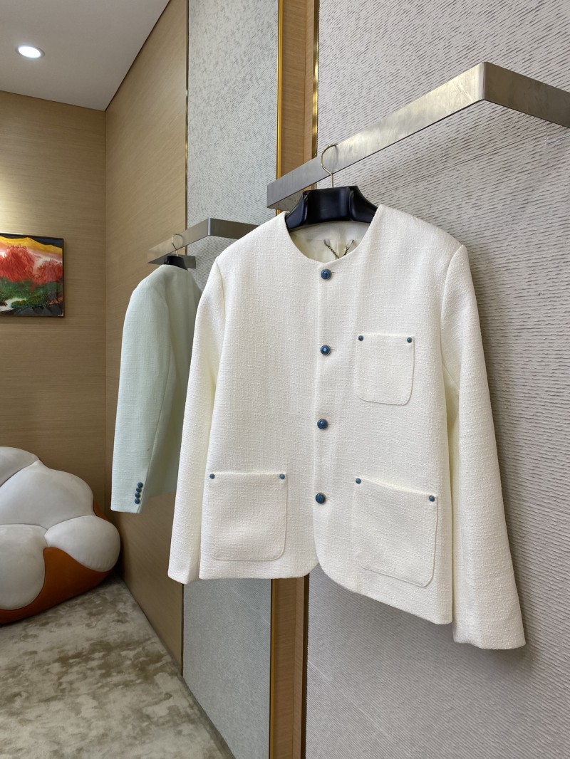 LV turquoise collarless chambray jacket 2