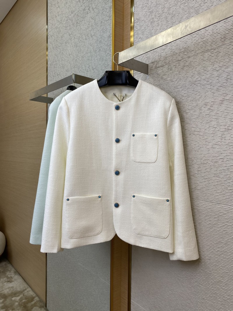 LV turquoise collarless chambray jacket 4