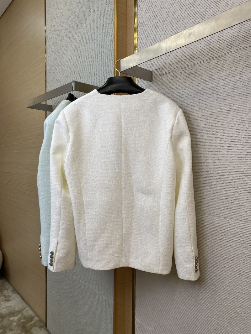 LV turquoise collarless chambray jacket 5