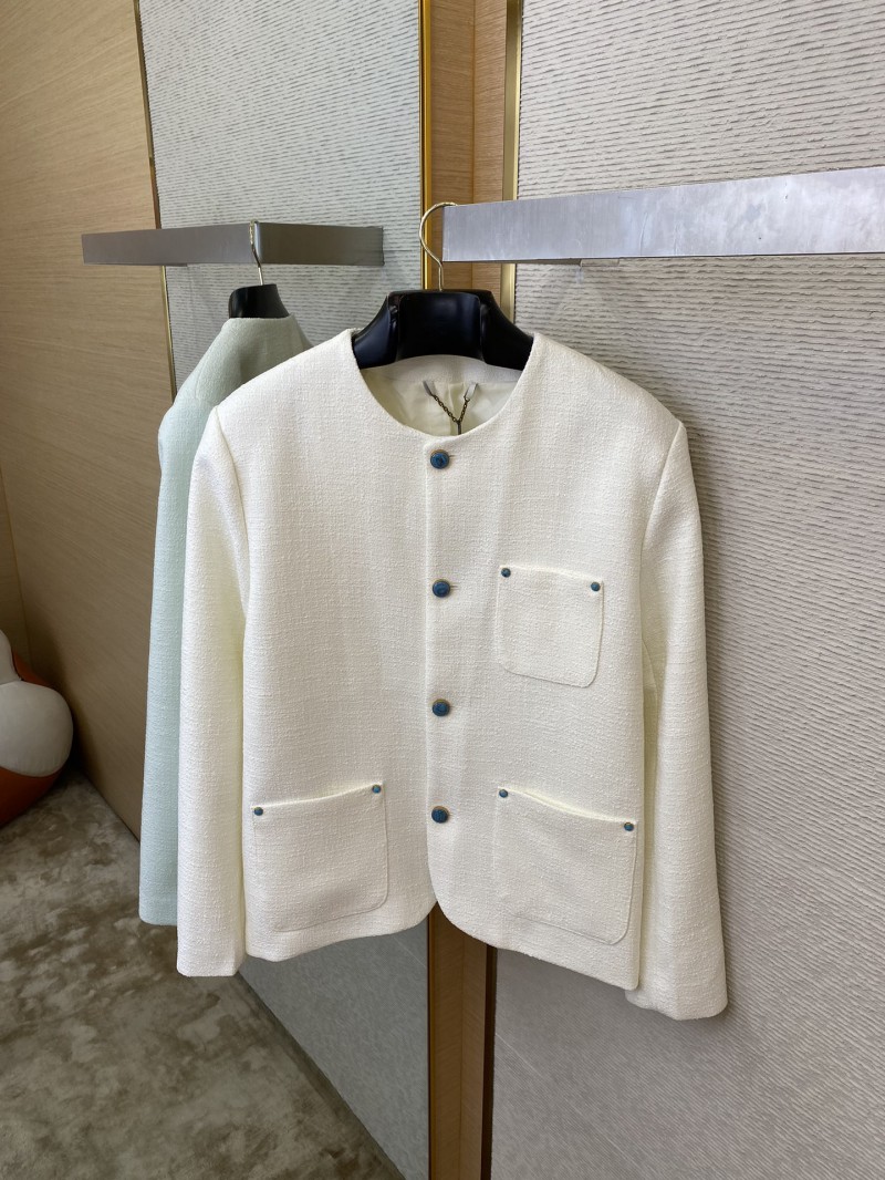 LV turquoise collarless chambray jacket 6