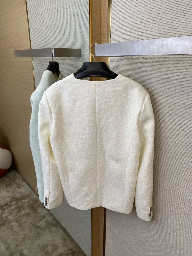 LV turquoise collarless chambray jacket 7