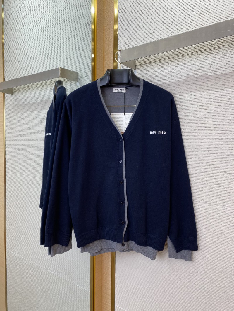 Miu Miu False Two Piece Logo Cardigan Blue 3