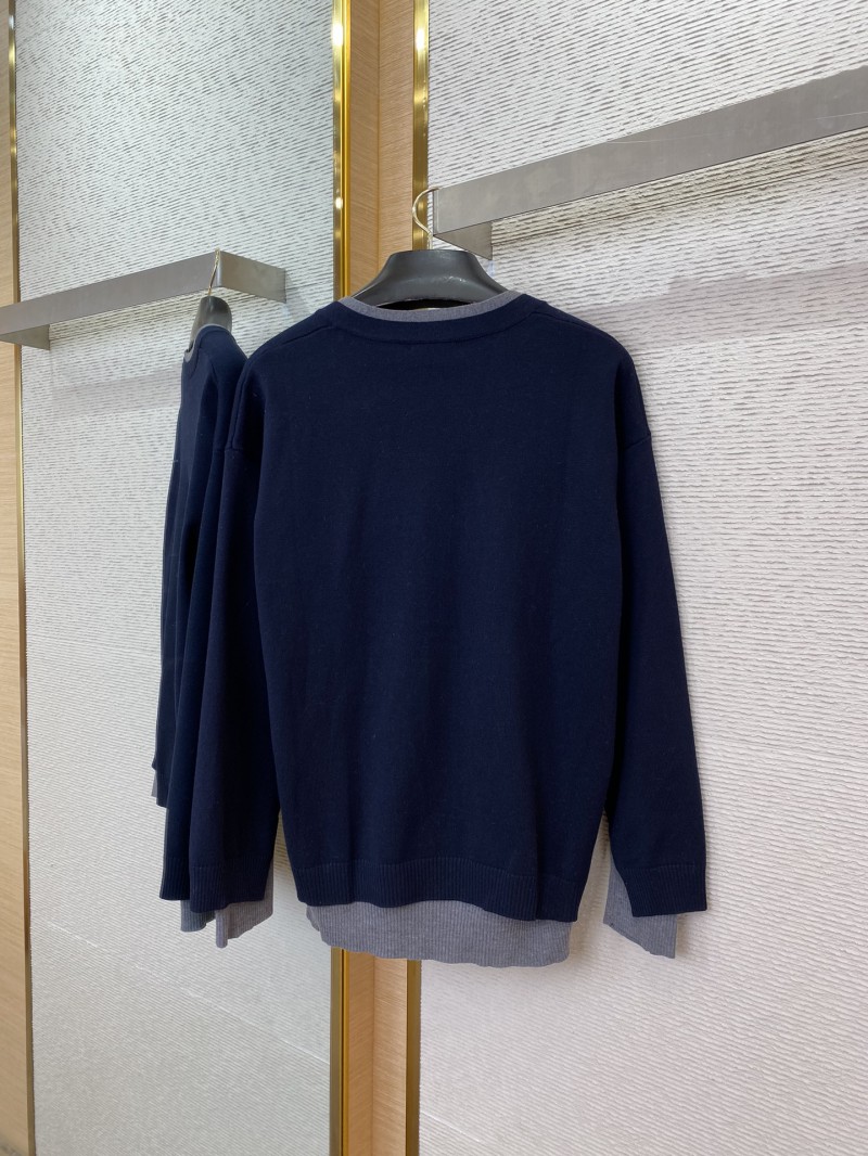 Miu Miu False Two Piece Logo Cardigan Blue 4