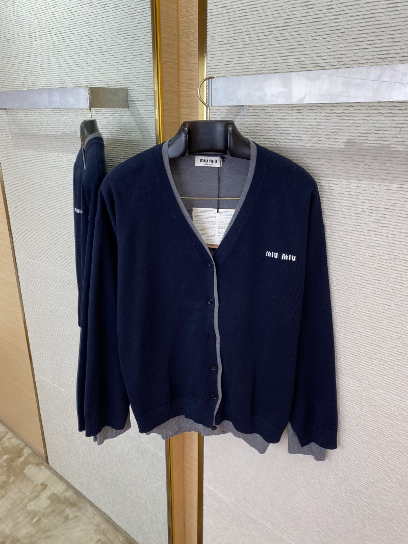 Miu Miu False Two Piece Logo Cardigan Blue 5