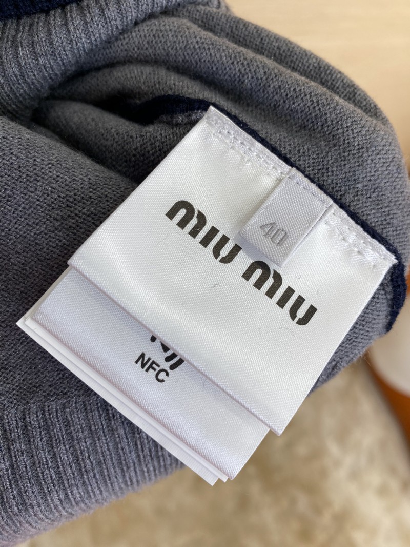 Miu Miu False Two Piece Logo Cardigan Blue 8