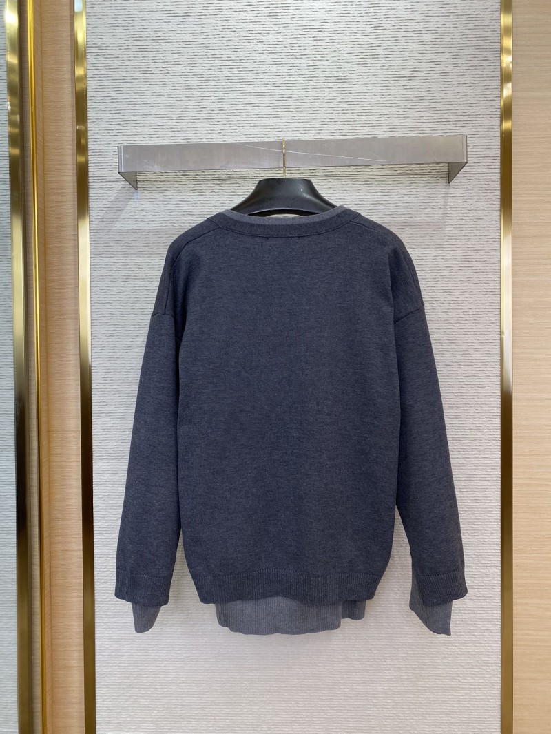 Miu Miu False Two Piece Logo Cardigan Grey 1