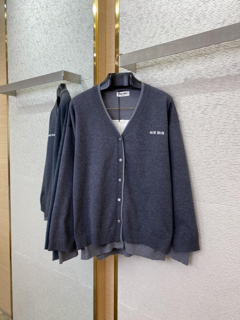 Miu Miu False Two Piece Logo Cardigan Grey 4