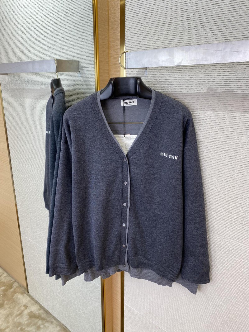 Miu Miu False Two Piece Logo Cardigan Grey 6