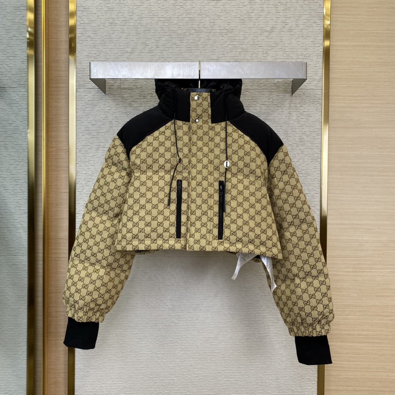 Gucci Full Print Jacquard Removable Down Jacket Brown 2