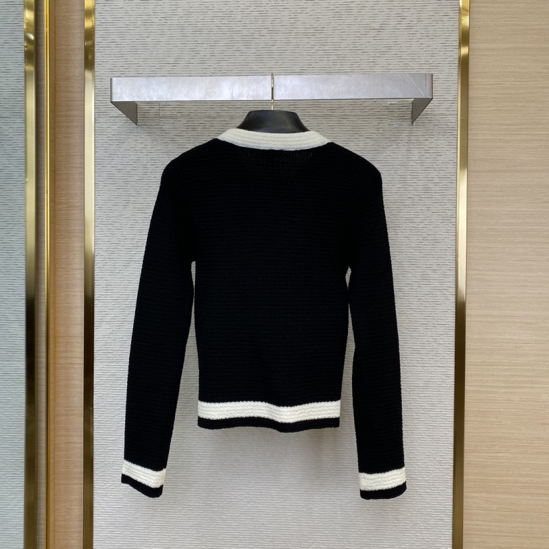 Chanel Ribbon Tie Knit Shirt Black 1