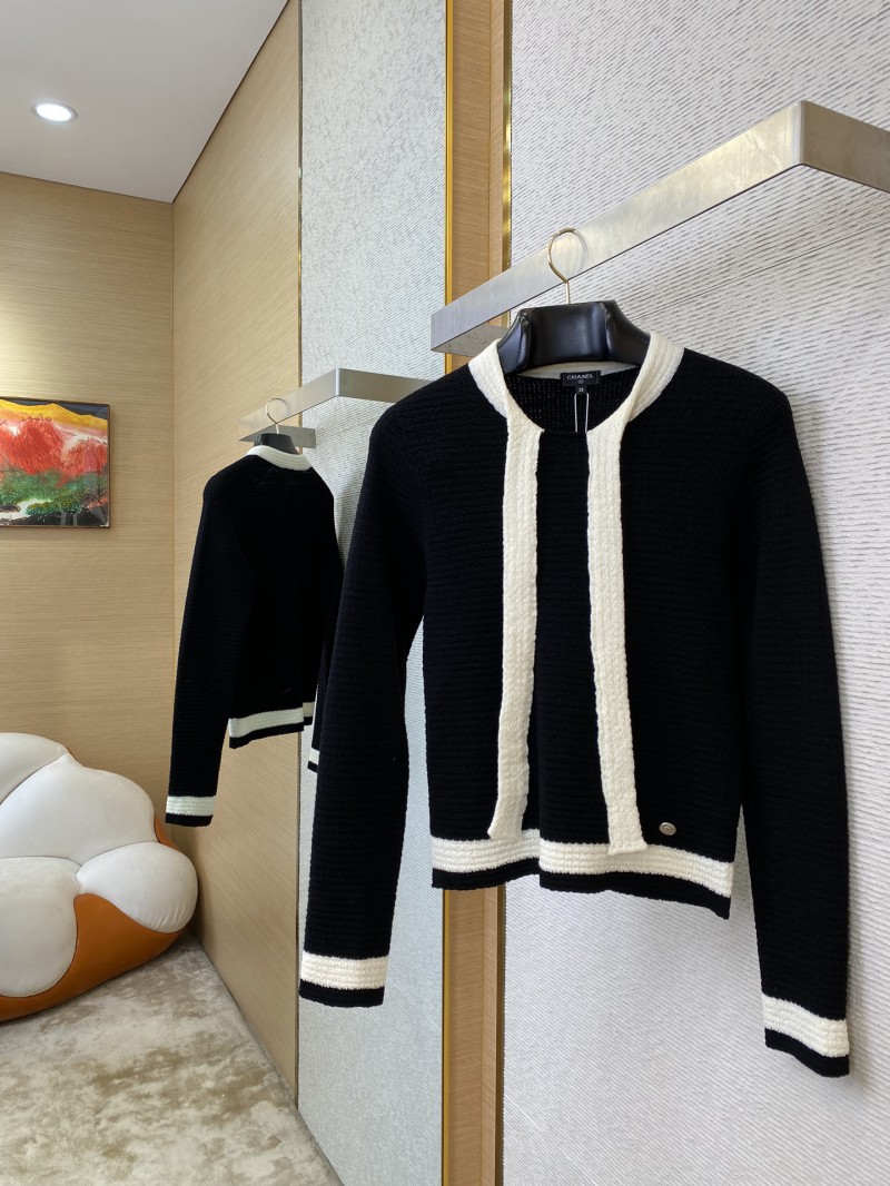 Chanel Ribbon Tie Knit Shirt Black 2